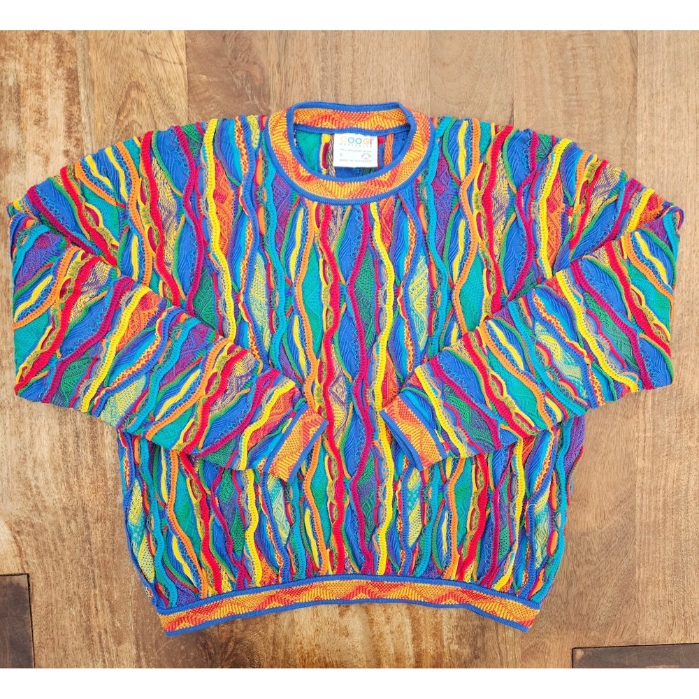 Vtg Coogi Sweater Unisex Small Multicolor Bold 3D Textured Australia 100% Cotton